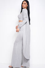 Load image into Gallery viewer, Solid Heavy Rayon Spandex Tube Top, Long Sleeve Cape Top And Wide Leg Pants 3 Piece Set
