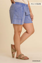Load image into Gallery viewer, Mineral Wash Frayed Edged Elastic Waistband And Drawstring Shorts With Pockets
