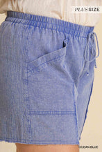 Load image into Gallery viewer, Mineral Wash Frayed Edged Elastic Waistband And Drawstring Shorts With Pockets
