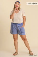 Load image into Gallery viewer, Mineral Wash Frayed Edged Elastic Waistband And Drawstring Shorts With Pockets

