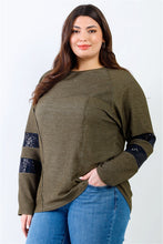 Load image into Gallery viewer, Plus Ribbed Sequin Detail Long Sleeve Top
