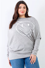 Load image into Gallery viewer, Plus Smile Front Print Flannel Dolman Sleeve Top

