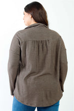 Load image into Gallery viewer, Plus Black Ribbed Collared Button Up Shirt Top
