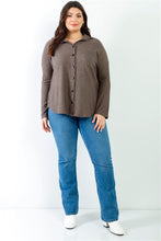 Load image into Gallery viewer, Plus Black Ribbed Collared Button Up Shirt Top
