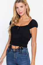 Load image into Gallery viewer, Short Sleeve Front Tie Ruched Detail Woven Top
