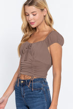 Load image into Gallery viewer, Short Sleeve Front Tie Ruched Detail Woven Top
