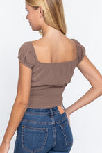 Load image into Gallery viewer, Short Sleeve Front Tie Ruched Detail Woven Top
