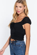 Load image into Gallery viewer, Short Sleeve Front Tie Ruched Detail Woven Top
