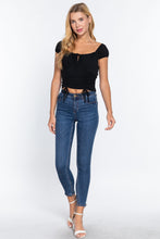 Load image into Gallery viewer, Short Sleeve Front Tie Ruched Detail Woven Top
