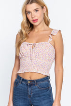 Load image into Gallery viewer, Ruffle Strap Smocking Print Woven Top
