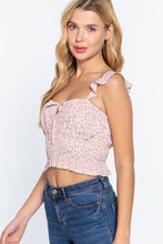 Load image into Gallery viewer, Ruffle Strap Smocking Print Woven Top
