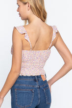 Load image into Gallery viewer, Ruffle Strap Smocking Print Woven Top
