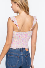 Load image into Gallery viewer, Ruffle Strap Smocking Print Woven Top
