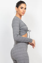 Load image into Gallery viewer, Plaid Cut-out Long Sleeve Top &amp; Pants Set
