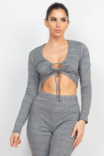 Load image into Gallery viewer, Plaid Cut-out Long Sleeve Top &amp; Pants Set
