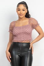 Load image into Gallery viewer, Smocking Ruched Dotted Crop Top

