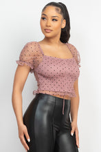 Load image into Gallery viewer, Smocking Ruched Dotted Crop Top
