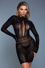 Load image into Gallery viewer, 1 Pc High-neck Long-sleeved Mini Dress With Criss-cross Paneling And Geometric Design Mini-length
