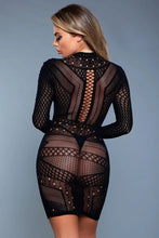 Load image into Gallery viewer, 1 Pc High-neck Long-sleeved Mini Dress With Criss-cross Paneling And Geometric Design Mini-length
