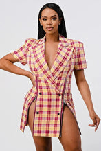 Load image into Gallery viewer, Wide Collared Double Breasted Plaid Blazer Mini Dress
