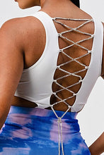 Load image into Gallery viewer, White Sleeveless Top With Detachable Rhinestone Cross Open Back With Bodycon Tie Dye Ruched Mini Dress
