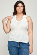 Load image into Gallery viewer, Plus Size, Solid Ribbed Knit Polo Sleeveless Top
