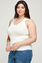 Load image into Gallery viewer, Plus Size, Solid Ribbed Knit Polo Sleeveless Top
