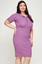 Load image into Gallery viewer, Plus Size Ribbed Knit Polo Dress
