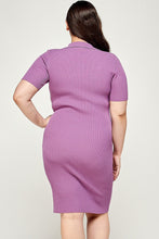 Load image into Gallery viewer, Plus Size Ribbed Knit Polo Dress
