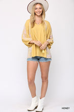 Load image into Gallery viewer, Solid Crinkle And Print Mix Raglan Sleeve Top With Tassel Tie
