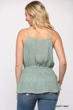 Load image into Gallery viewer, Solid Textured And Button Detail Ruffle Cami Top With Elastic Waist And Drawstring

