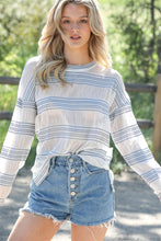Load image into Gallery viewer, Crochet Stripe Long Sleeve Semi-sheer Top
