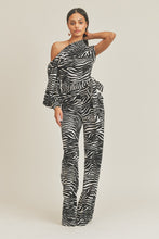 Load image into Gallery viewer, One Shoulder Zebra Print Jumpsuit
