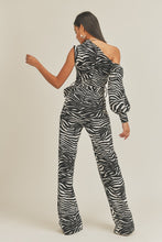 Load image into Gallery viewer, One Shoulder Zebra Print Jumpsuit
