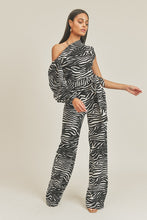 Load image into Gallery viewer, One Shoulder Zebra Print Jumpsuit
