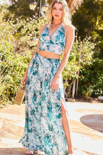 Load image into Gallery viewer, Back Elastic Waist Band Side Pockets Pleat Side Open Slit Tropical Print Pants
