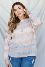 Load image into Gallery viewer, Plus Crochet Stripe Long Sleeve Semi-sheer Top
