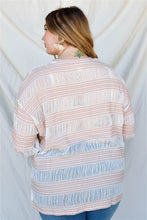 Load image into Gallery viewer, Plus Crochet Stripe Long Sleeve Semi-sheer Top
