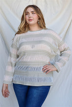 Load image into Gallery viewer, Plus Crochet Stripe Long Sleeve Semi-sheer Top
