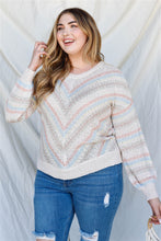 Load image into Gallery viewer, Plus Stripe Knit Cotton Blend Long Sleeve Top

