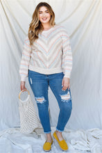 Load image into Gallery viewer, Plus Stripe Knit Cotton Blend Long Sleeve Top
