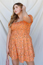 Load image into Gallery viewer, Plus Apricot Floral Print Smocked Puff Short Sleeve Romper
