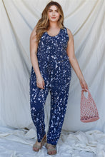 Load image into Gallery viewer, Plus Navy &amp; Mint Feather Print Sleeveless Jumpsuit
