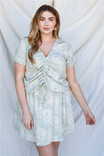 Load image into Gallery viewer, Plus Sage Tie-dye Floral Print Ruched Top &amp; Mini Skirt Set
