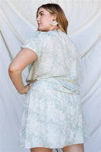 Load image into Gallery viewer, Plus Sage Tie-dye Floral Print Ruched Top &amp; Mini Skirt Set
