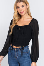 Load image into Gallery viewer, Long Sleeve Front Tied Ruched Detail Woven Top
