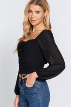 Load image into Gallery viewer, Long Sleeve Front Tied Ruched Detail Woven Top
