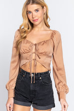 Load image into Gallery viewer, Long Sleeve Sweetheart Neck Front Ribbon Tie Detail Woven Top
