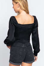 Load image into Gallery viewer, Long Sleeve Sweetheart Neck Front Ribbon Tie Detail Woven Top
