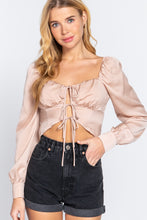 Load image into Gallery viewer, Long Sleeve Sweetheart Neck Front Ribbon Tie Detail Woven Top
